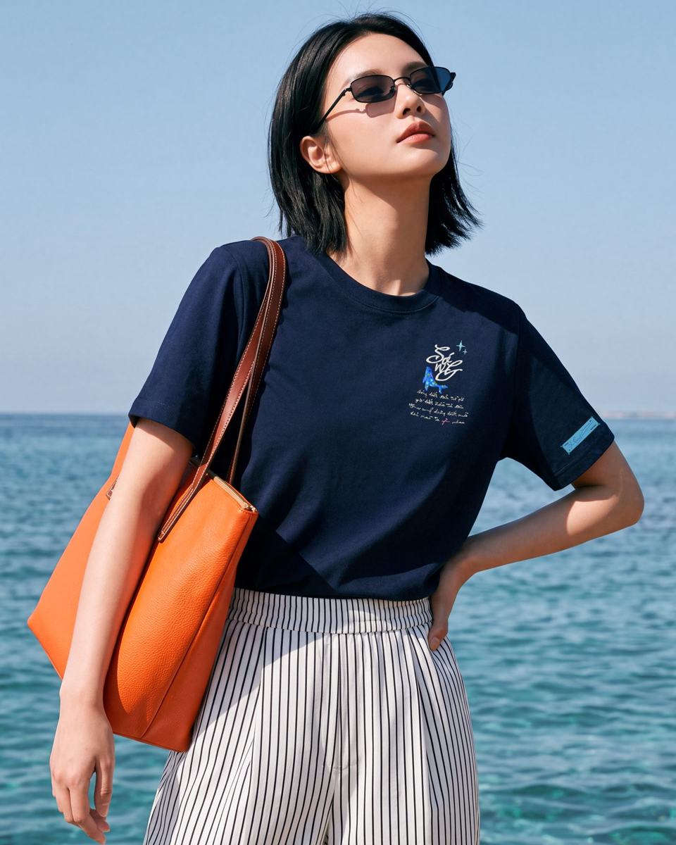 Người mẫu nữ mặc áo Sóng bên biển